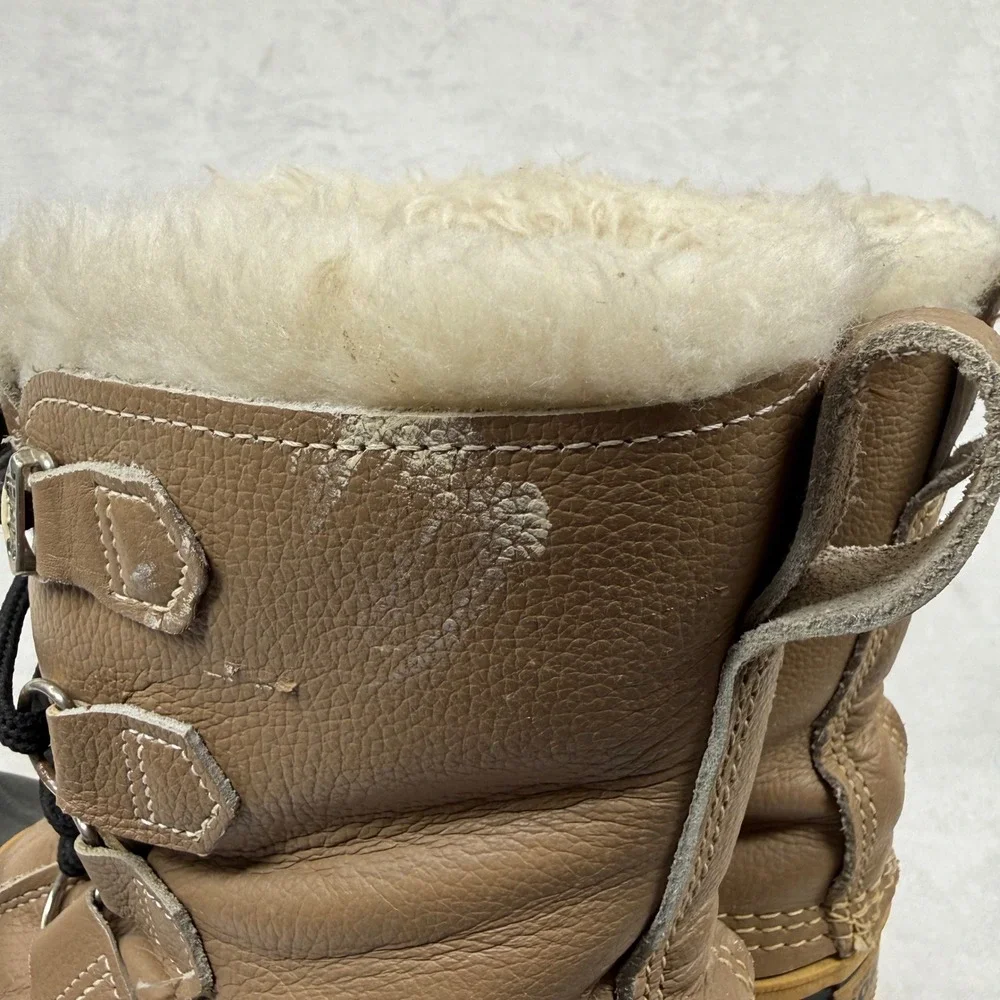 Sorel Caribou Winter Duck Boots Tan Black Leather Rubber Made in Canada Mens 9